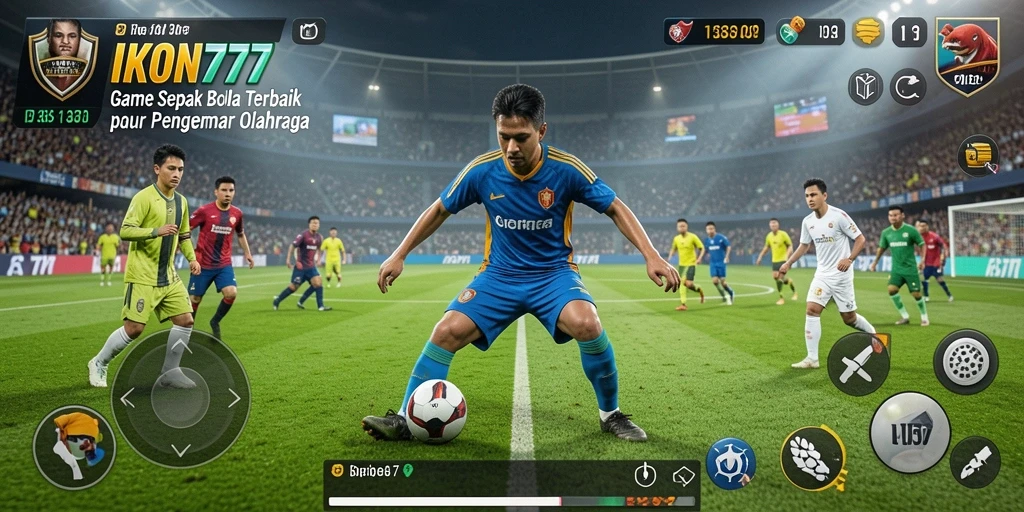 Tampak gameplay intens dalam pertandingan sepak bola di IKON777.
