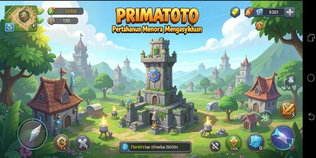 Tampilan gameplay seru dari PRIMATOTO dalam gaya Tower Defense.