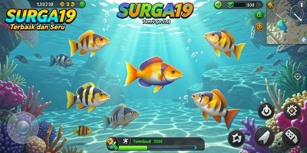 Tampilan gameplay SURGA19 yang seru dan menantang dalam menembak ikan.