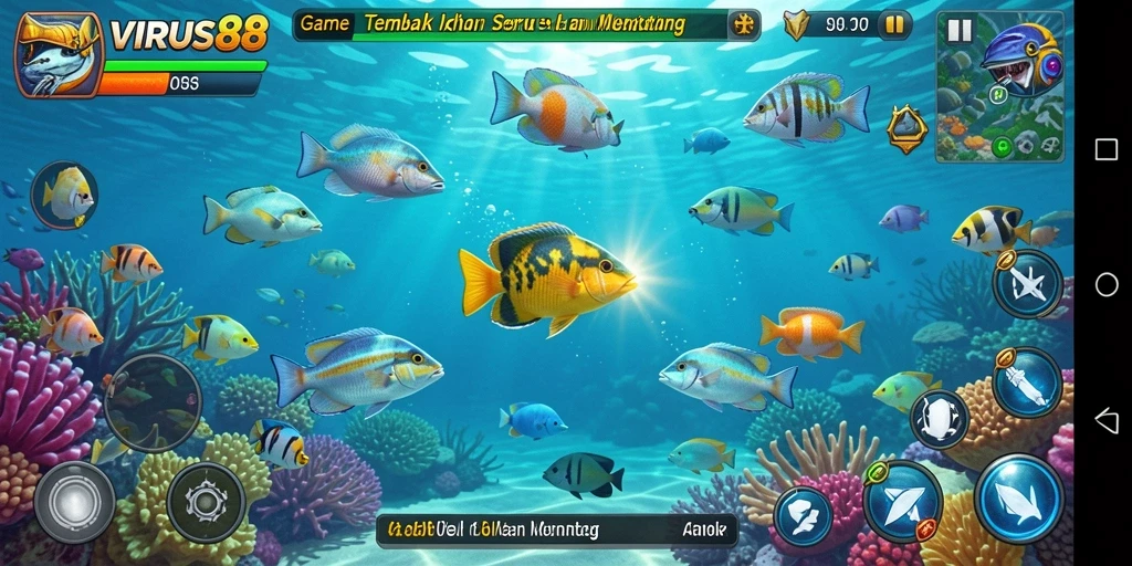 Tampilan gameplay seru dari VIRUS88 saat menembak ikan.